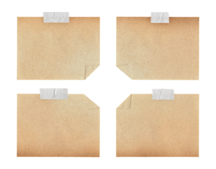 Leere Notizzettel, Notizen, Haftzettel auf transparentem Hintergrund mit Klebeband, freigestellt, png Datei