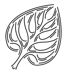 Line art with isolated black leaf shape