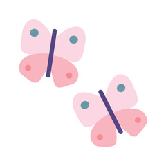 Minimal pink butterflies. Cute cartoon style. Isolated on white. Flat vector eps. 