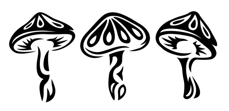 Tribal tattoo art with decorative mushroom set