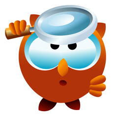 Research owl with magnifying glass looking up to search something. Full ai vector  transparent background