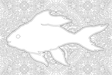Fototapeta premium Art for coloring book with white fish silhouette