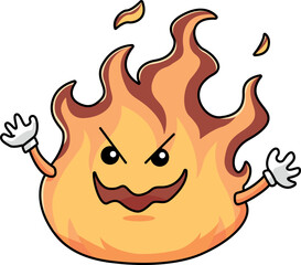 Mean fire cartoon character icon isolated on white background