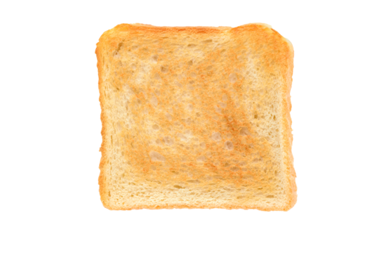 Slice of toasted bread isolated on a transparent background in close-up .