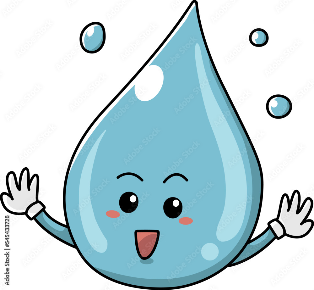 Poster Cute kawaii waterdrop clipart with a smiley face