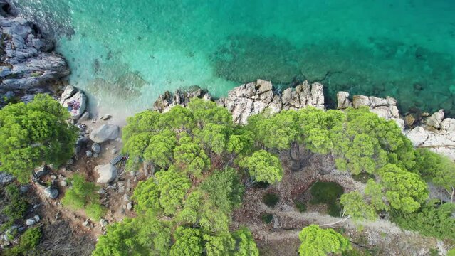 natural rocky beach in Croatia, Mediterranean holiday destination in Pula, Croatia, vacation on the Adriatic Sea, Croatian coast. High quality 4k footage