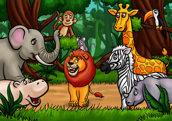 King of the Jungle with animals