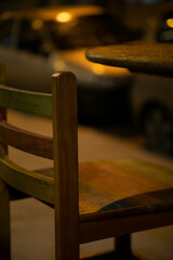 night bar table and chair, rustic wood  withtexture, pattern of grooves fun and partys