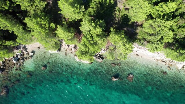 Aerial view of the kayaking on the Adriatic Sea near Korcula, Croatia