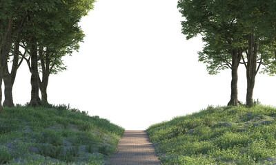 Way path through grass field and trees way path through grass field and trees - Powered by Adobe