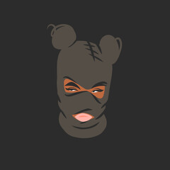 Hand drawn abstract vector graphic clipart illustrations collection with bandit girl in balaclava.Trendy modern female design concept.Vector woman fashion portrait contemporary art.Beauty model.