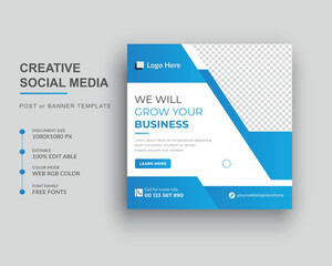 Digital marketing agency social media post and Square web banner template

