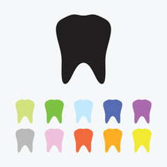 An Illustrated Icon in an array of colours on a White Background - Tooth
