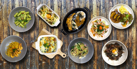 Delicious  food on a wooden table