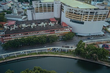 Aerial view of Malacca city with the river. - obrazy, fototapety, plakaty