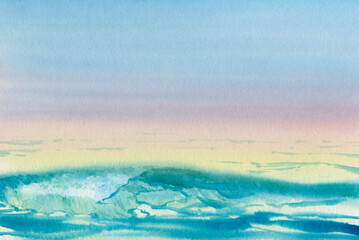 Fototapeta na wymiar Early morning, Seascape painted in watercolor.
