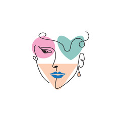 woman's face line illustration color element vector design