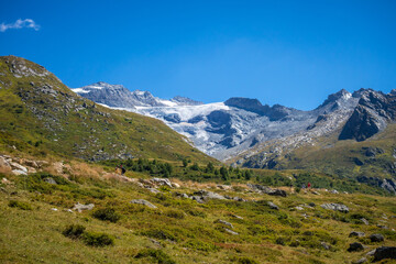 Alpine glaciers and mountains landscape in French alps