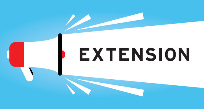 Color megphone icon with word extension in white banner on blue background