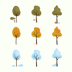 Fototapeta na wymiar Set of simple vector trees in different seasons - spring, winter, autumn