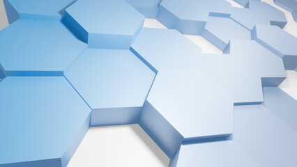 Hexagonal background with blue hexagons, abstract futuristic geometric backdrop or wallpaper, 3D illustration rendering