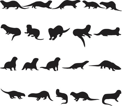 Vector illustrations of mangoose and otter silhouettes