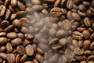 Roasted coffee ready to brew, texture of coffee beans.