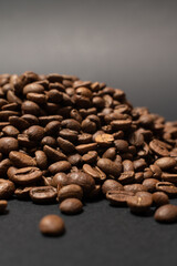 Top view of coffee beans, texture of coffee beans.