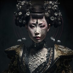 portrait of a cyborg geisha woman, details, asian, fictional person made with generative ai