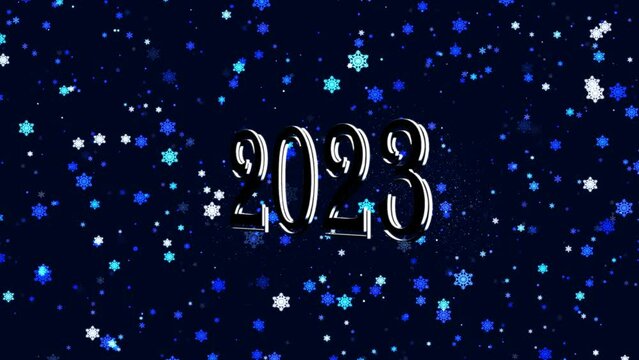 Video screensaver animation computer rendering festive New Year's picture with flying snowflakes 2023