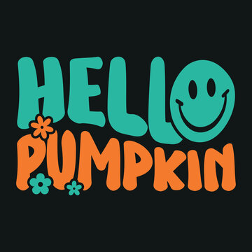 Halloween Background With Hello Pumpkin With Smile Emoji On Black Background