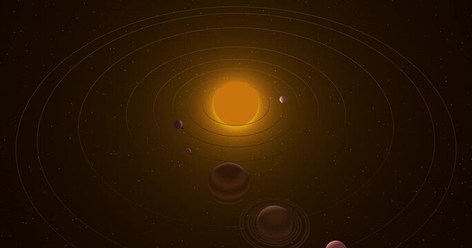 3D rendering of solar system with planets revolving around the Sun