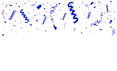 PNG. Blue Gold confetti ribbons  on transparent background. Celebration background party decoration frame template . luxury greeting rich card. Festive design