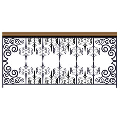 Metal forging handrails in realistic style. Blacksmithing work. Balcony railings. Colorful PNG illustration.