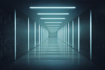 Empty futuristic minimalist hallway tunnel background for display presentation 