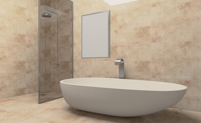 Naklejka na ściany i meble Bathroom interior bathtub. 3D rendering.. Blank paintings. Mockup.