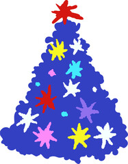 Hand drawn doodle cartoon funny Christmas tree. Colorful cute holiday tree. Xmas symbol. Simple artistic sticker. Silhouette decor png icons. 