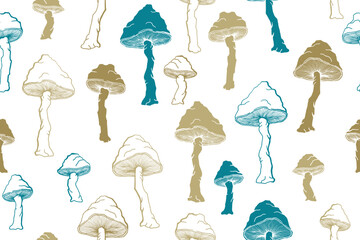 Amanita choky inedible mushrooms seamless pattern vector illustration.