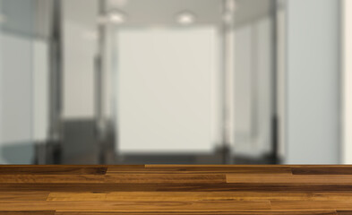 Modern office Cabinet.  3D rendering.   Meeting room. Background with empty wooden table. Flooring.