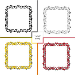 Set of frames in vintage style with elements of ornament, art.