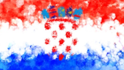 Colorful croatia flag theme with colorful red white blue watercolor art illustration background. Celebration of world cup soccer competition.