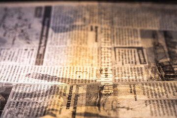 Closeup shot of a black-and-white russian newspaper for backgrounds and overlays