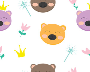 seamless pattern. head bear cartoon, illustrator set of cute animals cartoon character design.