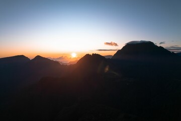 Beautiful shot of mountains silhouettes during the sunset
