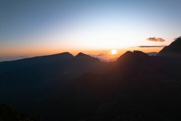 Beautiful shot of mountain silhouettes during the sunset