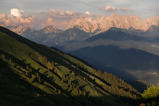 Aerial view of the Orobie Alps from the mountain pass of Manina, Northern Italy