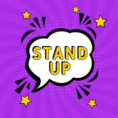 Stand up comedy message in pop art. Stand up in comic pop art style. Modern Web Banner Element. Vector Illustration.
