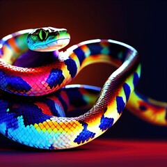 Hyper-realistic illustration of a colorful snake