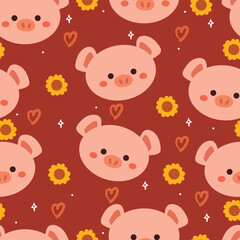 seamless pattern cartoon pig and flower. cute animal wallpaper for textile, gift wrap paper