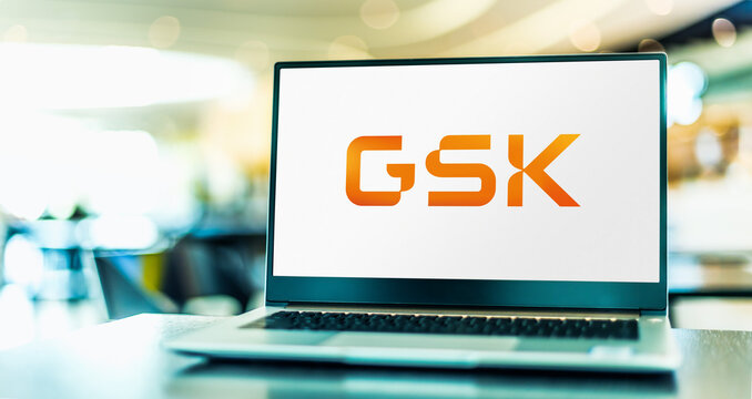 Laptop computer displaying logo of GSK